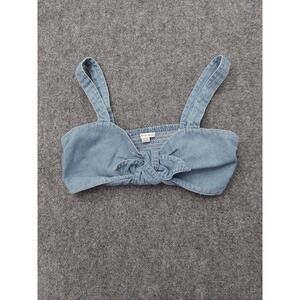 American Eagle Denim Halter Crop Medium Blue Bow Chambray Tie Smocked Bralette